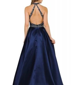 Formal Gowns Poly USA - 8344 Bedazzled High Halter A-line Gown