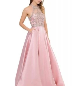 Formal Gowns Poly USA - 8344 Bedazzled High Halter A-line Gown