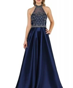 Formal Gowns Poly USA - 8344 Bedazzled High Halter A-line Gown