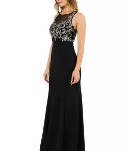 Poly USA - 8348 Embroidered Illusion Trumpet Dress Formal Gowns