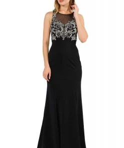 Poly USA - 8348 Embroidered Illusion Trumpet Dress Formal Gowns