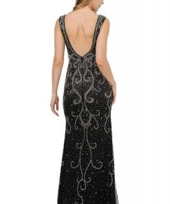 Poly USA - 8362 Bedazzled V-neck Long Trumpet Dress