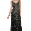 Poly USA - 8362 Bedazzled V-neck Long Trumpet Dress