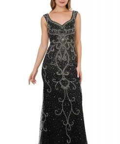 Poly USA - 8362 Bedazzled V-neck Long Trumpet Dress