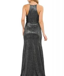 Poly USA - 8382 Glitter Halter Trumpet Evening Dress Formal Gowns