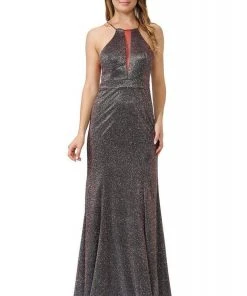 Poly USA - 8382 Glitter Halter Trumpet Evening Dress Formal Gowns