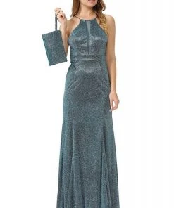 Poly USA - 8382 Glitter Halter Trumpet Evening Dress Formal Gowns