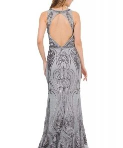 Formal Gowns Poly USA - 8438 Sequined Halter Neck Trumpet Dress