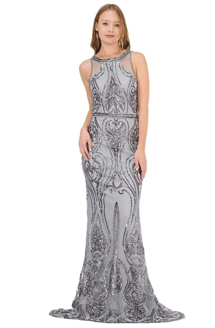 Formal Gowns Poly USA - 8438 Sequined Halter Neck Trumpet Dress 3 Formal Gowns Poly USA - 8438 Sequined Halter Neck Trumpet Dress