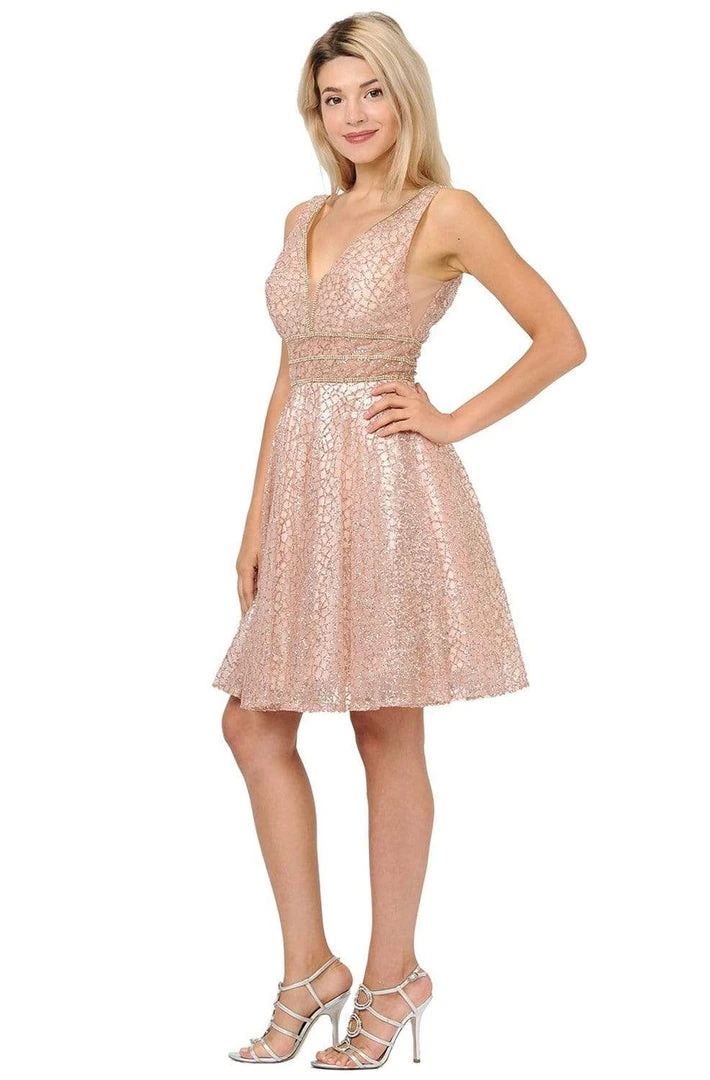 Poly USA - 8444 Sequined Deep V-neck A-line Cocktail Dress Cocktail Dresses 5 Poly USA - 8444 Sequined Deep V-neck A-line Cocktail Dress Cocktail Dresses