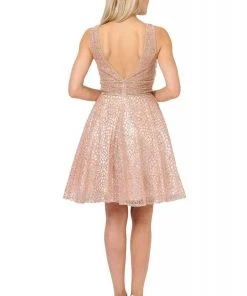 Poly USA - 8444 Sequined Deep V-neck A-line Cocktail Dress Cocktail Dresses 6 Poly USA - 8444 Sequined Deep V-neck A-line Cocktail Dress Cocktail Dresses