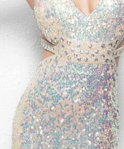 Primavera Couture - 1147 Sequined Deep V-neck Dress Formal Gowns