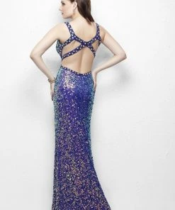 Primavera Couture - 1147 Sequined Deep V-neck Dress Formal Gowns