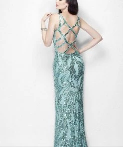 Formal Gowns Primavera Couture - 1151 Iridescent High Slit V-Neck Gown