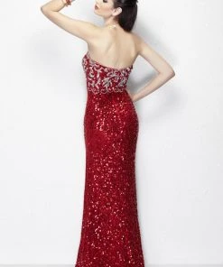 Formal Gowns Primavera Couture - 1155 Strapless Scroll Motif Sheath Gown