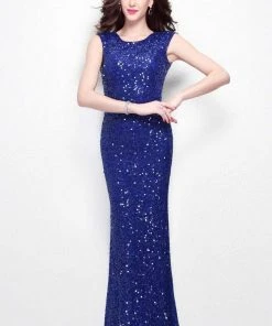 Formal Gowns Primavera Couture - 1254 Sequined Scoop Neck Fitted Dress