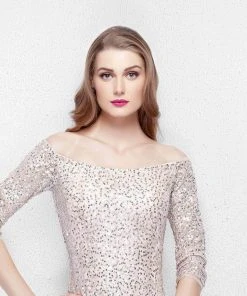 Primavera Couture - 1275 Off Shoulder Sparkly Sequined Evening Dress Formal Gowns