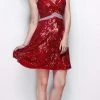 Primavera Couture - 1312 Cap Sleeve Sequined Mini Dress Cocktail Dresses