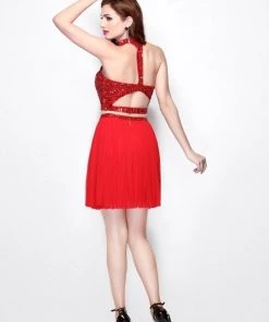 Cocktail Dresses Primavera Couture - 1315 Beaded Halter Neck Two-Piece Dress - 1 Pc Red In Size 6 Available 5 Cocktail Dresses Primavera Couture - 1315 Beaded Halter Neck Two-Piece Dress - 1 Pc Red In Size 6 Available