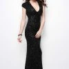 Primavera Couture - 1413 Sequined V Neck Cap Sleeves Long Gown