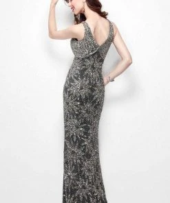 Primavera Couture - 1417 V Neck Sequined Embellished Long Gown Formal Gowns