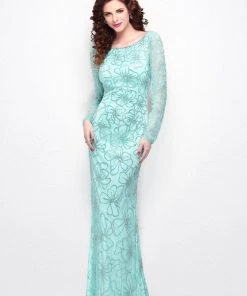 Primavera Couture - 1438 Floral Ornate Long Sleeve Gown