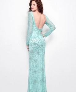 Primavera Couture - 1438 Floral Ornate Long Sleeve Gown