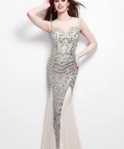 Primavera Couture - 1472 Sequined Long Dress With Back Hole Formal Gowns