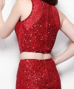 Primavera Couture - 1505 Sequined Illusion Jewel Neck Sheath Dress