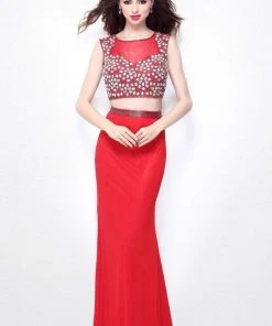 Primavera Couture - 1511 Bejeweled Illusion Bateau Neck Sheath Dress