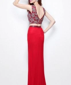 Primavera Couture - 1511 Bejeweled Illusion Bateau Neck Sheath Dress
