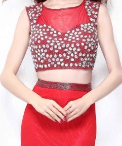 Primavera Couture - 1511 Bejeweled Illusion Bateau Neck Sheath Dress