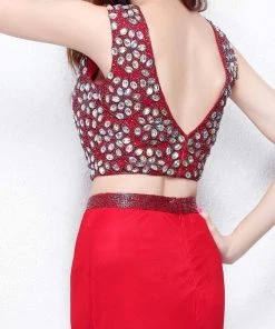 Primavera Couture - 1511 Bejeweled Illusion Bateau Neck Sheath Dress