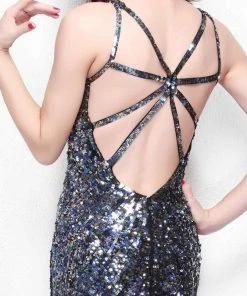 Formal Gowns Primavera Couture - 1513 Sequined V-Neck Sheath Dress