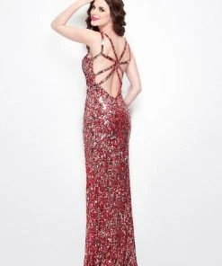 Formal Gowns Primavera Couture - 1513 Sequined V-Neck Sheath Dress
