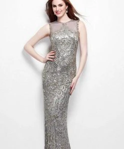 Formal Gowns Primavera Couture - 1561 Bedazzled Illusion Jewel Neck Sheath Dress