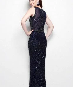 Formal Gowns Primavera Couture - 1561 Bedazzled Illusion Jewel Neck Sheath Dress