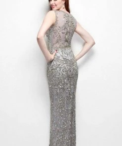 Formal Gowns Primavera Couture - 1561 Bedazzled Illusion Jewel Neck Sheath Dress
