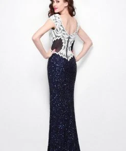 Primavera Couture - 1573 Laced Deep V-Neck Sheath Dress 9 Primavera Couture - 1573 Laced Deep V-Neck Sheath Dress