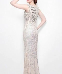 Formal Gowns Primavera Couture - 1584 Shimmering Illusion High Slit Evening Dress