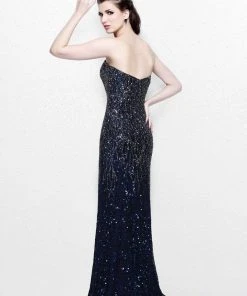 Formal Gowns Primavera Couture - 1838 Statuesque Sequined Strapless Sweetheart Gown - 1 Pc Midnight In Size 0 Available