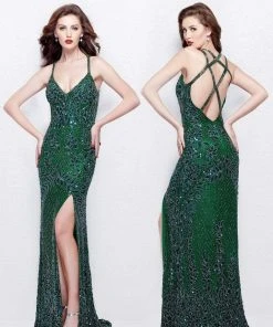 Primavera Couture - 1844 Sequined Foliage Sheath Gown Formal Gowns