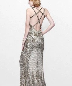 Primavera Couture - 1844 Sequined Foliage Sheath Gown Formal Gowns