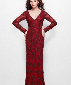 Primavera Couture - 1971 Embellished Long Beaded V-Neck Evening Dress Formal Gowns