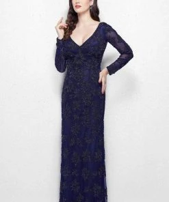 Primavera Couture - 1971 Embellished Long Beaded V-Neck Evening Dress Formal Gowns