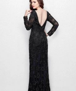 Primavera Couture - 1971 Embellished Long Beaded V-Neck Evening Dress Formal Gowns
