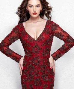 Primavera Couture - 1971 Embellished Long Beaded V-Neck Evening Dress Formal Gowns