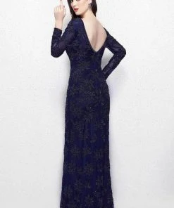 Primavera Couture - 1971 Embellished Long Beaded V-Neck Evening Dress Formal Gowns