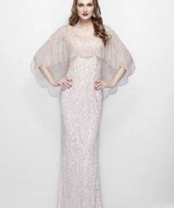 Primavera Couture - 1986 Beaded Scoop Fitted Dress With Overlay Formal Gowns