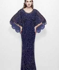 Primavera Couture - 1986 Beaded Scoop Fitted Dress With Overlay Formal Gowns